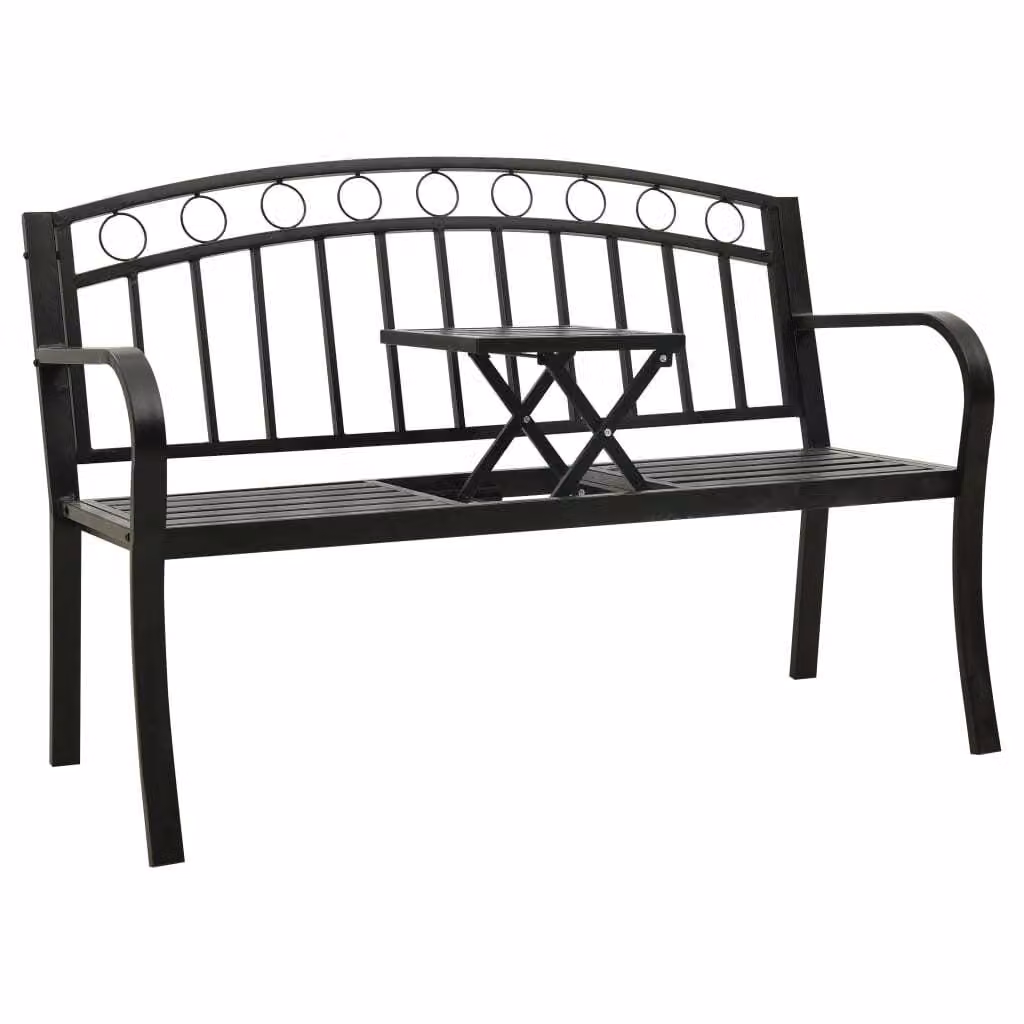The Living Store Panca da giardino con tavolo nero 120 cm in acciaio