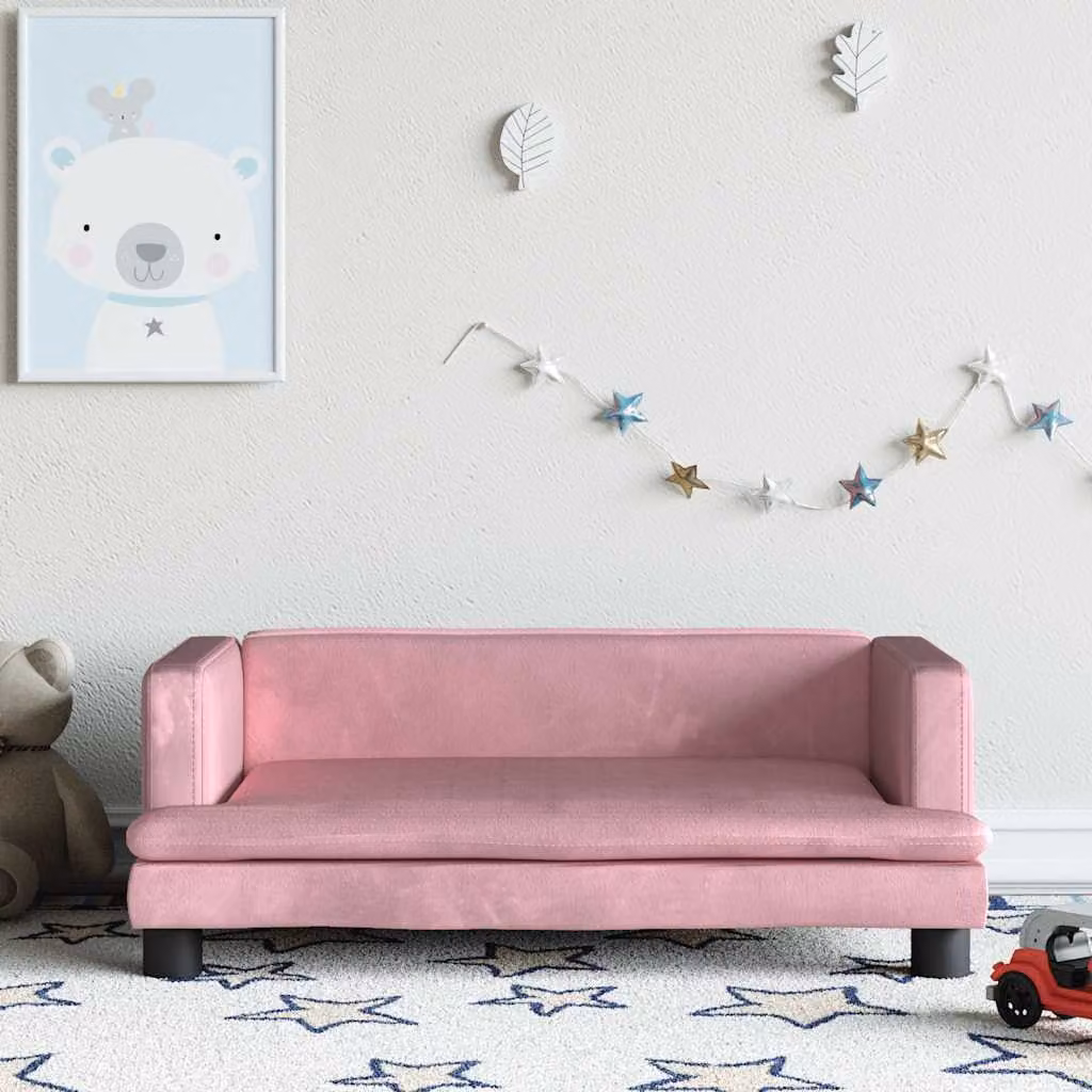 vidaXL Divano per Bambini Rosa in Velluto L: 80 cm, P: 45 cm, H: 30 cm
