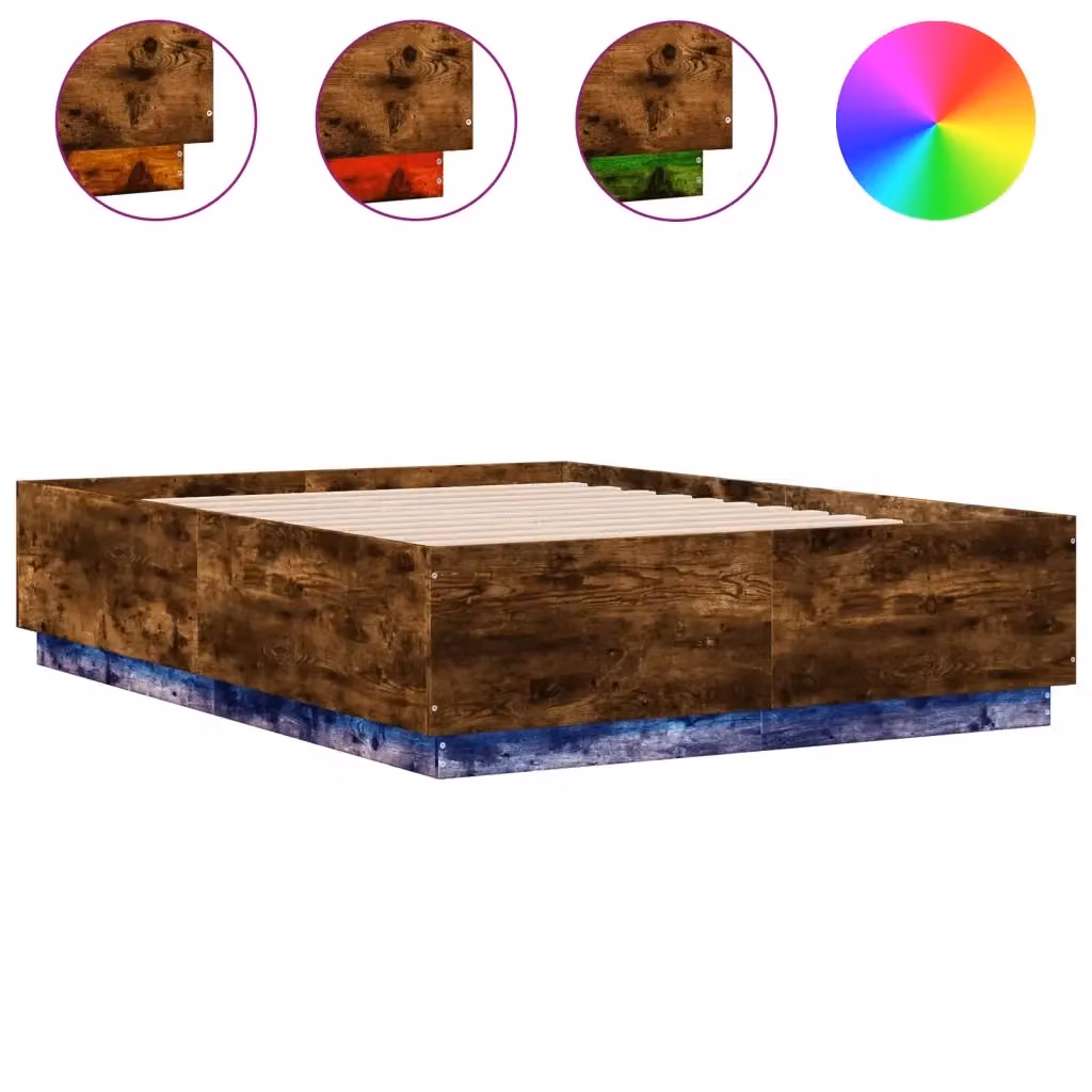Letto con cassetti e luci LED vidaXL in legno rovere marrone L/P/H: 120 x 200 x 40 cm – 2