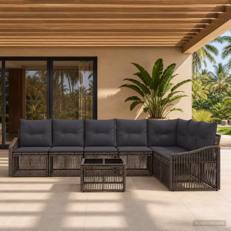 Set Divano da Giardino vidaXL 8 pz Grigio con Tavolino e Cuscini in Polyrattan e Metallo
