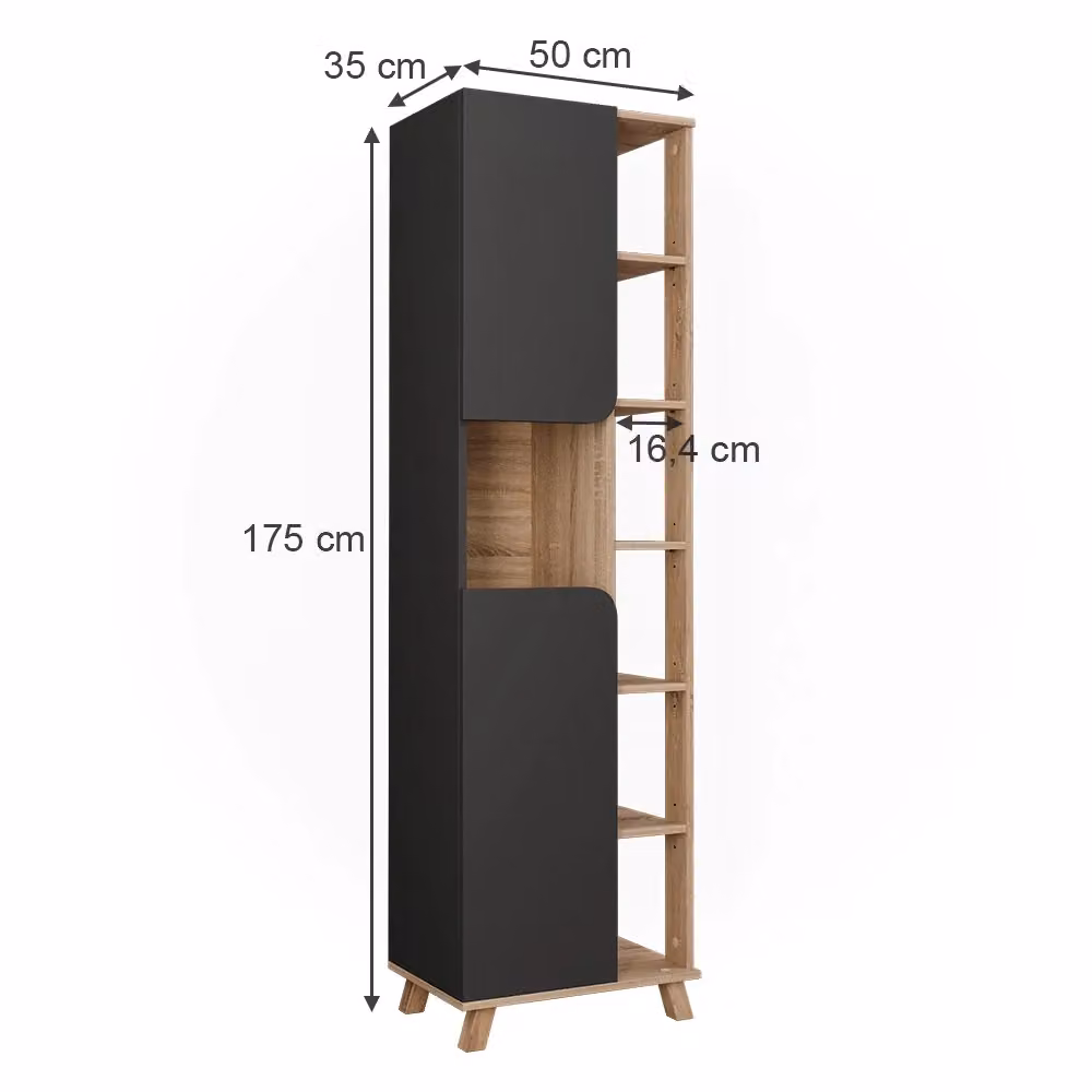 Mobile alto Vicco Karen Sonoma/Antracite con 2 ante e ripiano aperto H: 175 cm, L: 50 cm, P: 35 cm – 2
