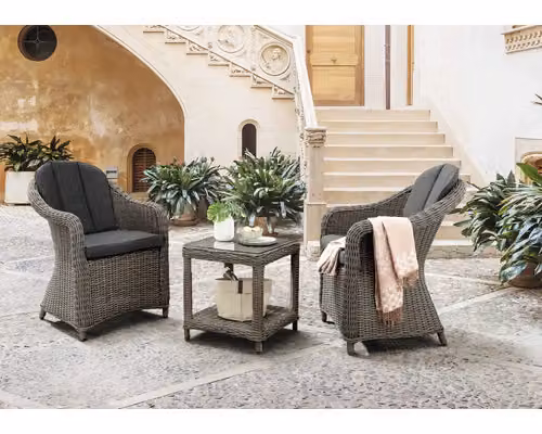 Set da balcone Destiny MALAGA MERANO 2 poltrone + tavolo 46x46x50cm, grigio vintage