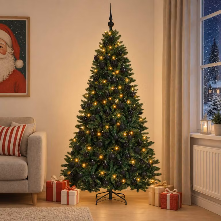vidaXL Albero di Natale artificiale verde scuro con palline 210 cm