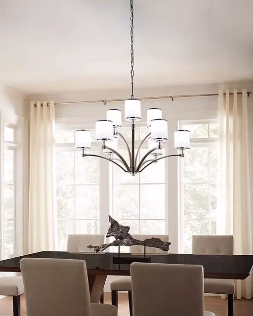Lampadario a soffitto contemporaneo FEISS Prospect Park in metallo cromato e vetro trasparente con 9 luci E27