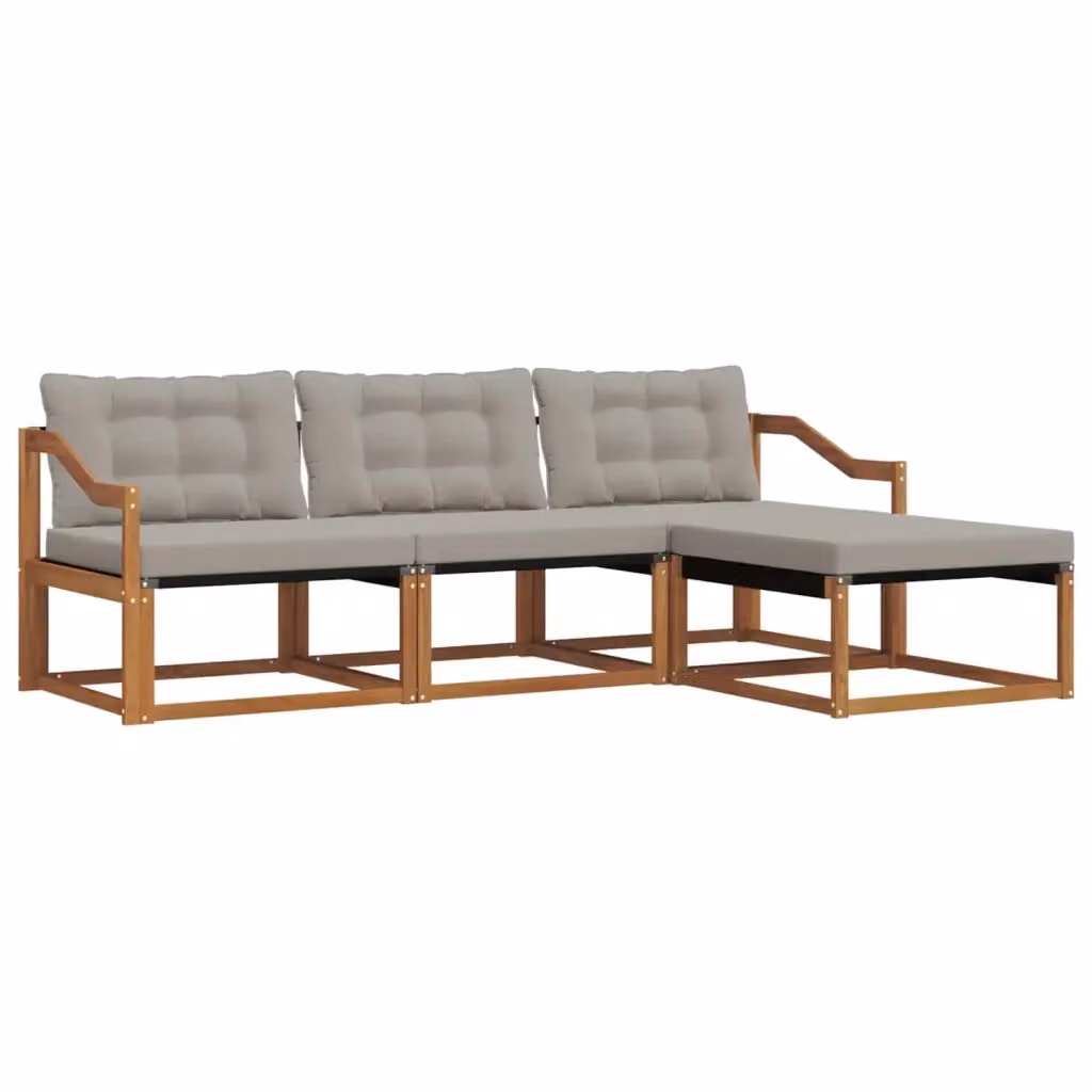 Set di divani da esterno vidaXL a forma di L con pouf, struttura in legno di acacia e cuscini beige e grigi – 2