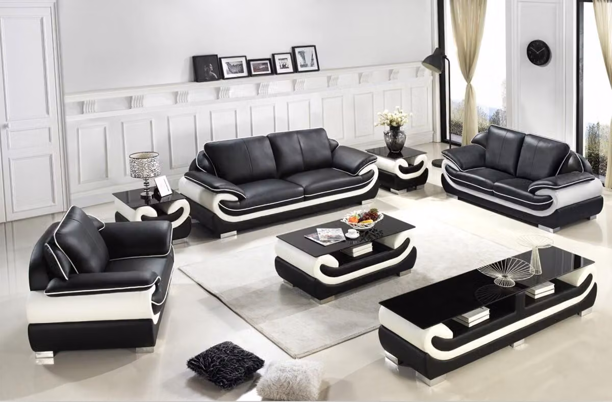 Couchtisch Klassischer Leder Tisch mit Glasplatte Tische Glastische Leder Tisch