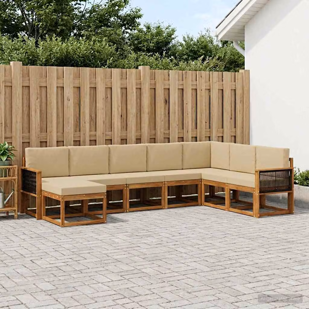 Set di divani da esterno vidaXL 8 pz in legno di acacia con cuscini, beige e sabbia