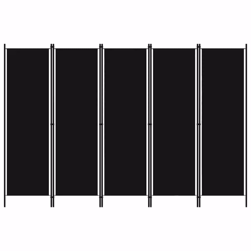 vidaXL Paravento a 5 Pannelli Nero Moderno L: 250 cm, H: 180 cm
