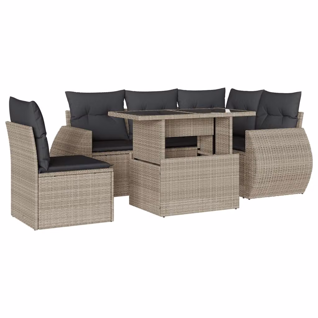 Set Divano da Giardino 6pz con Cuscini Grigio Chiaro Polyrattan