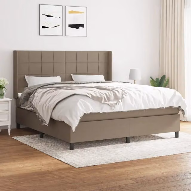 Letto Ibrido vidaXL con Giroletto a Molle e Materasso in Tessuto Beige e Bianco L/P/H: 160 x 200 x 25 cm – 1