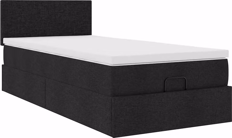 Struttura Letto Pouf con Materasso Nero 80x200 cm in Tessuto