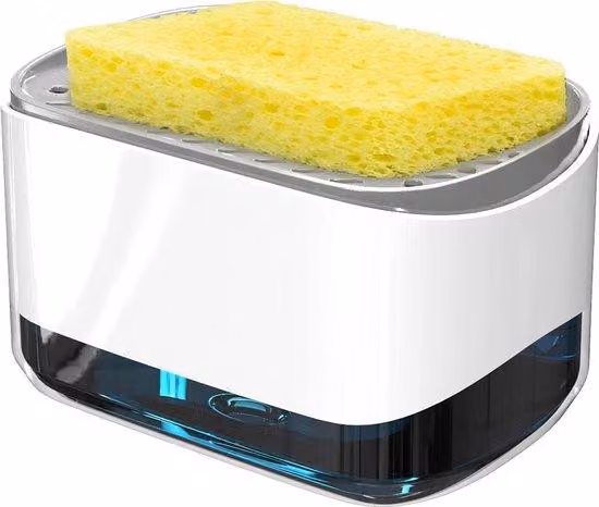 Dispenser a pompa per sapone e portaspugna - dispenser per detersivo per piatti - 1 pezzo - bianco - 350 ml