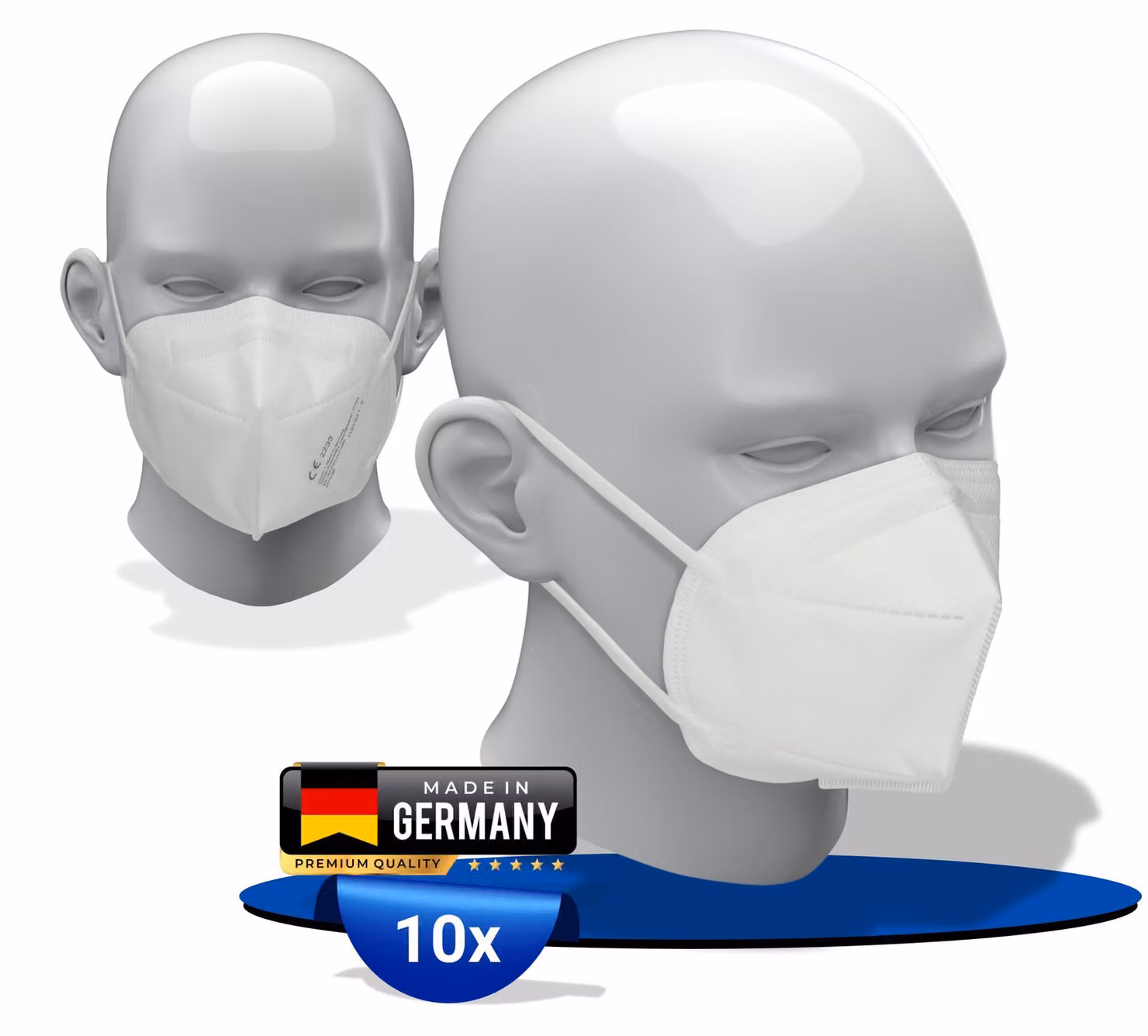 Mascherine FFP2, confezione da 10, colore bianco - Mascherina protettiva per le vie respiratorie, delicata sulla pelle, prodotta in Germania, colore bianco