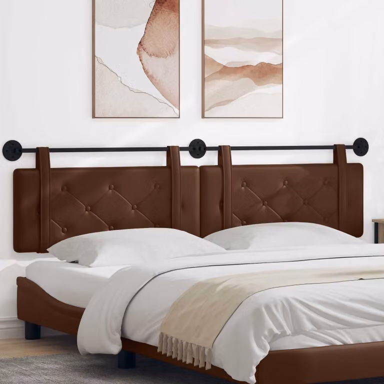 vidaXL Testiera per letto sospesa in similpelle marrone con pannello imbottito in MDF L: 210 cm, H: 55 cm, P: 5 cm