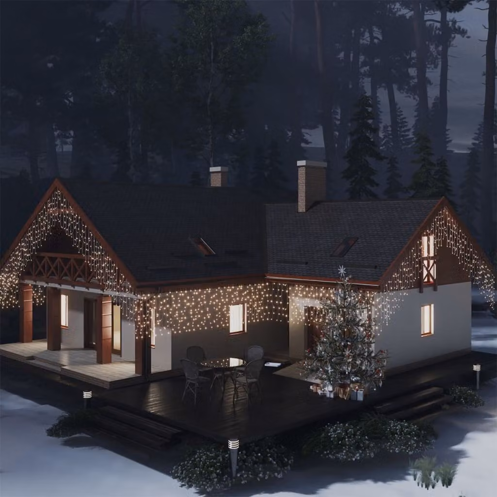 The Living Store Tenda luminosa a LED per ghiaccioli 10 m 400 LED bianco caldo 8 funzioni