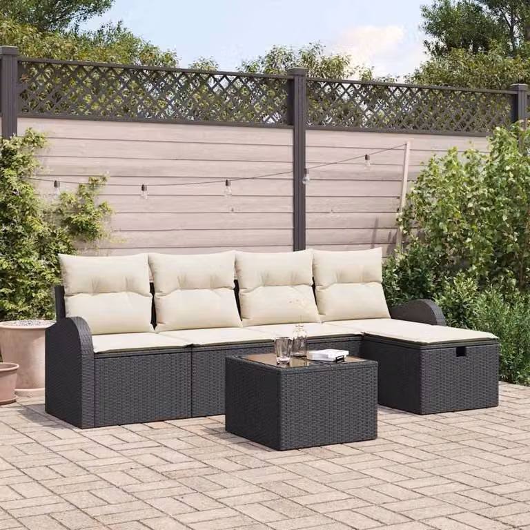 Maison Exclusive - Set da giardino composto da 6 pezzi, divano in rattan sintetico nero