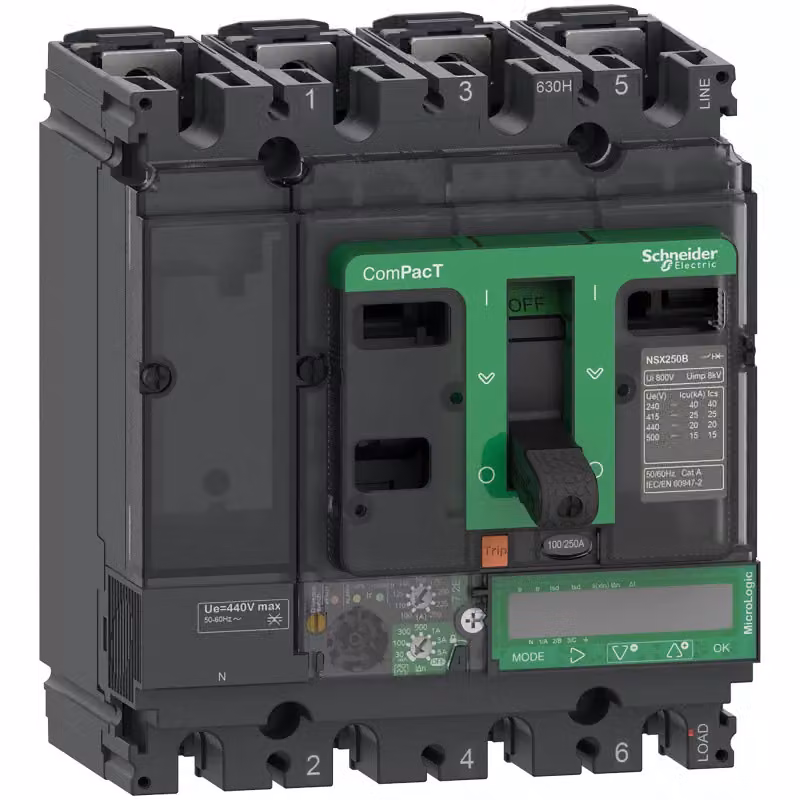 Interruttore automatico compatto Schneider Electric ComPacT NSX250N, 50 kA/415 V CA, MicroLogic 7.2 E Vigi 250 A, 4P4D C25N47E250