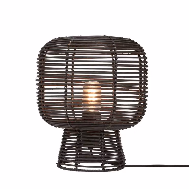 GOOD&MOJO - Lampada da tavolo Tanami - Rattan nero - Ø27cm lampada da tavolo - lampada da comodino, soggiorno, camera da letto