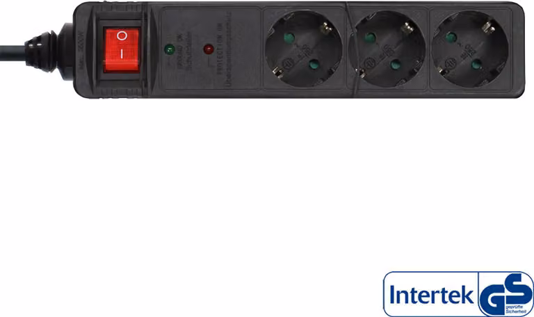 InLine® 16431P Presa a nastro, contatto di terra a 3 vie, con protezione da sovratensione, interruttore, 1,5 m, nera