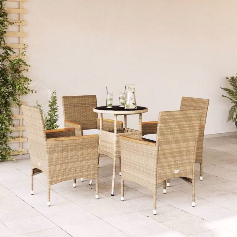 Maison Exclusive - Set da Pranzo da Giardino 5 pz con Cuscini Polyrattan e Vetro