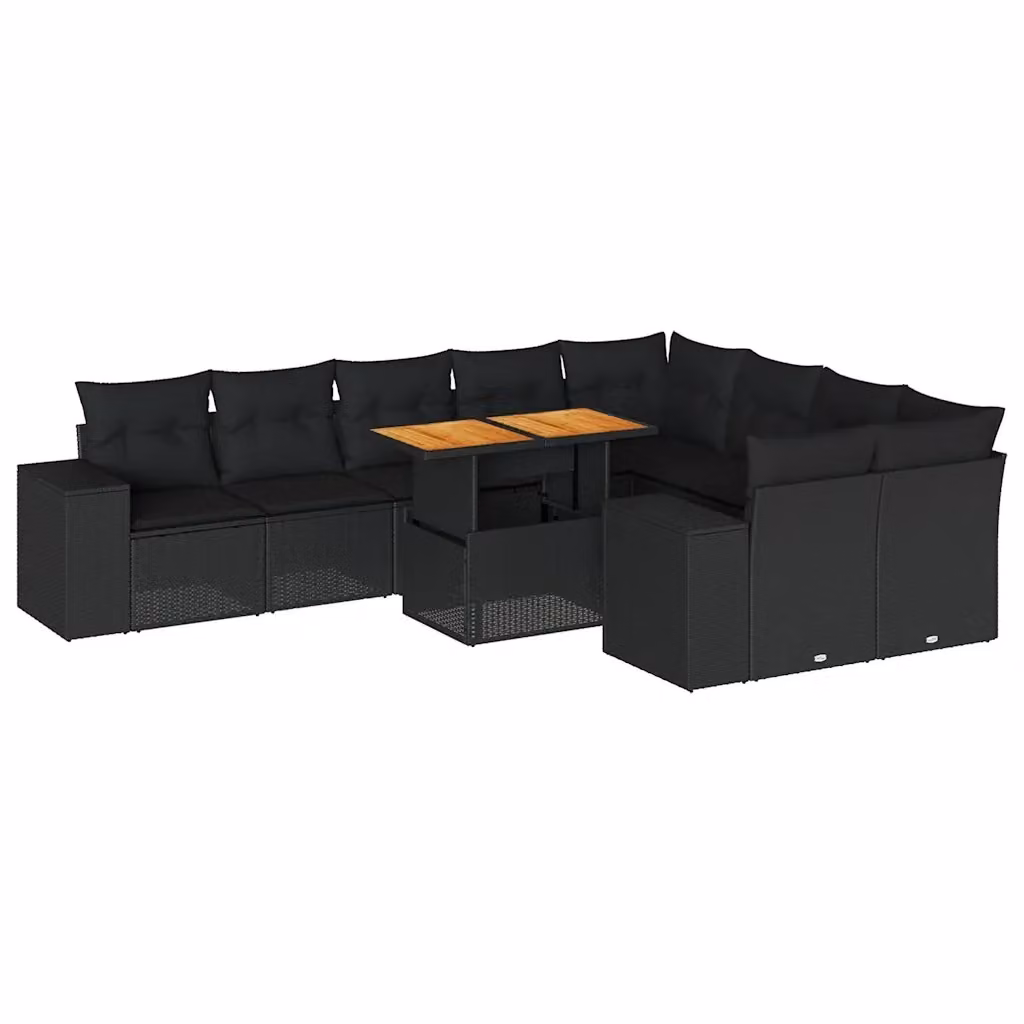 Set di divani da giardino vidaXL a forma di U in polyrattan nero con cuscini e tavolino da caffè – 2