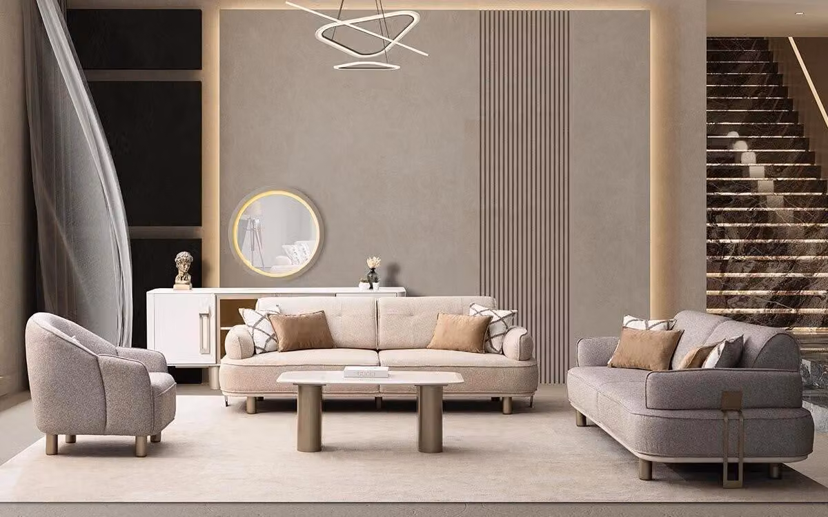 Modernes Sofa Set Beige mit Sessel und Couchtisch für stilvolle Räume