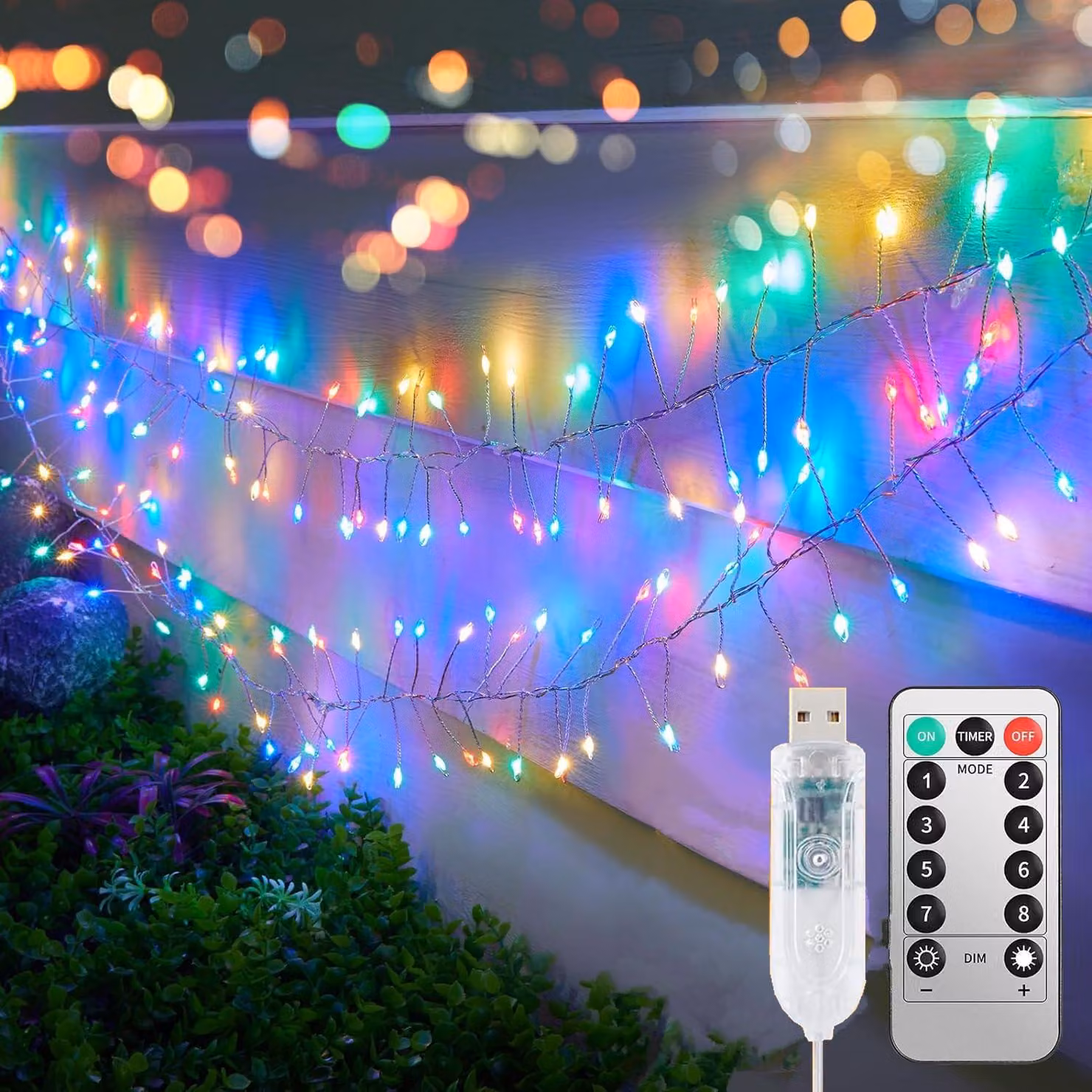 Catena luminosa a LED, 3 metri, 100 LED, impermeabile, filo argentato, multicolore