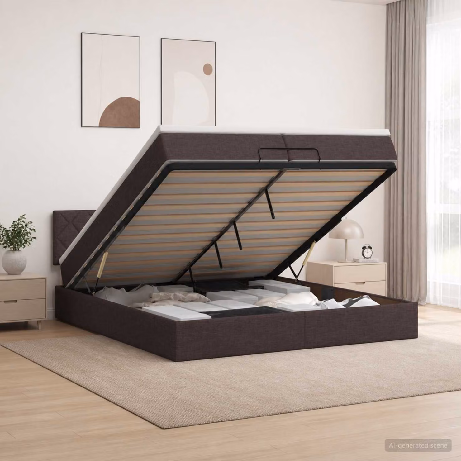 Letto ottomano con materasso vidaXL in tessuto marrone scuro L/P: 200 x 200 cm
