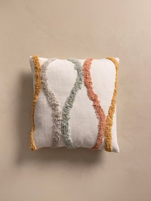Cuscino quadrato tufted Kenay Home in cotone bianco e multicolore, L 45 x P 45 cm