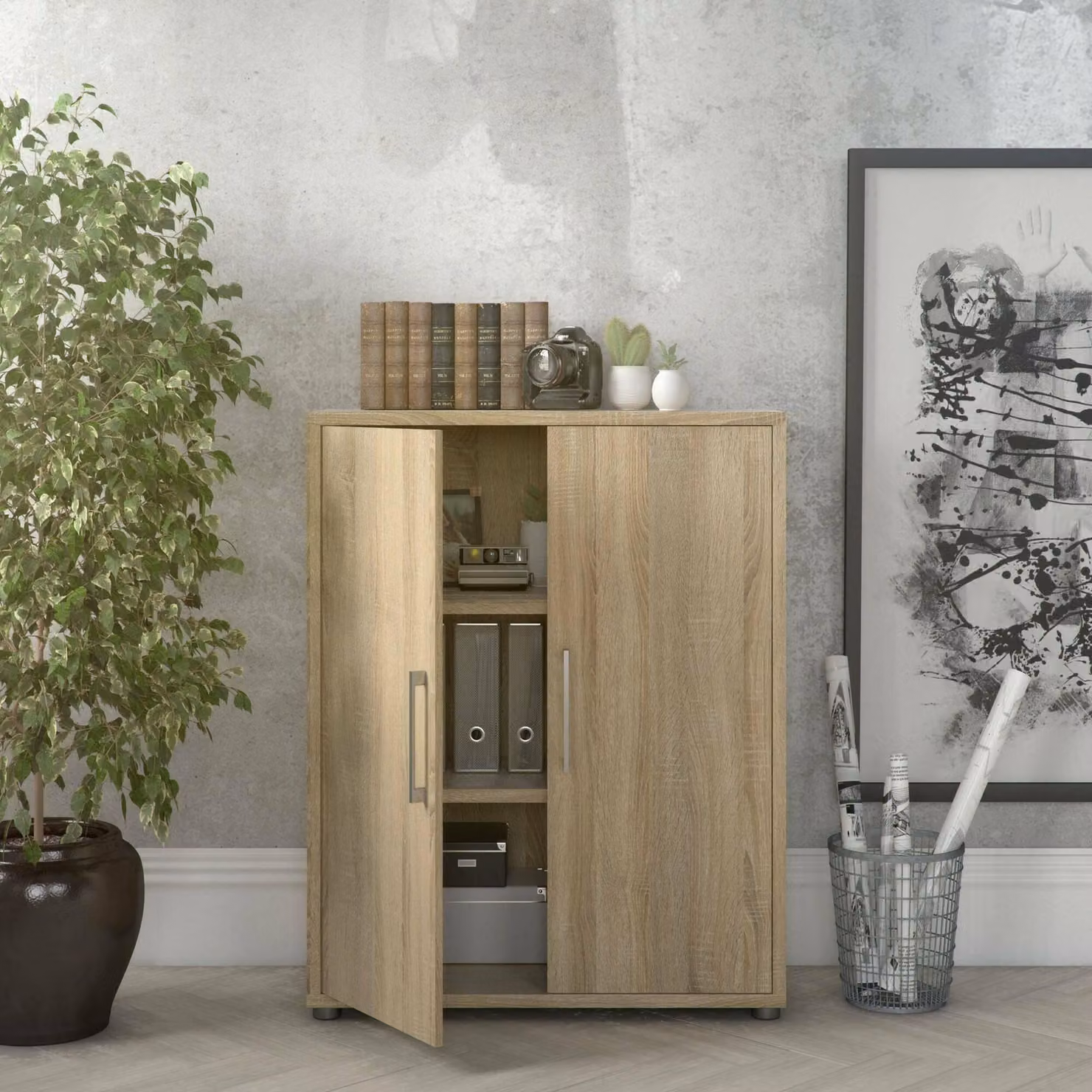 Dmora Credenza Warszawa 40x89x113h cm Marrone Quercia, Apertura Battente 2 Ante