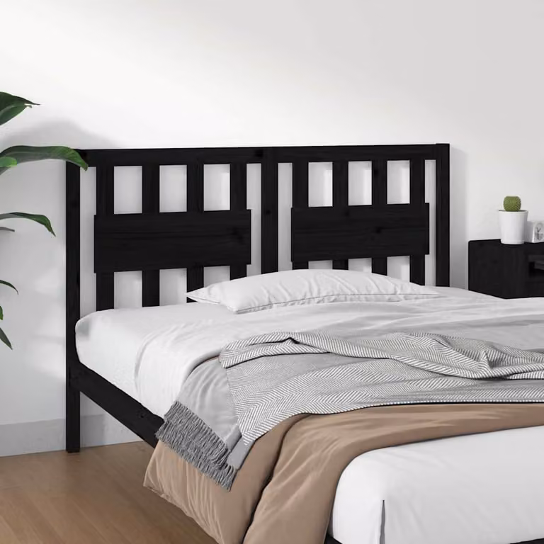 Testiera per letto vidaXL in legno massello di pino, colore nero, L 145,5 x P 4 x H 100 cm
