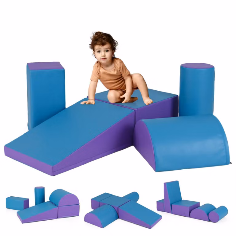 Set di gioco da arrampicata per bambini Costway in schiuma impermeabile, 5 pezzi, Blu scuro