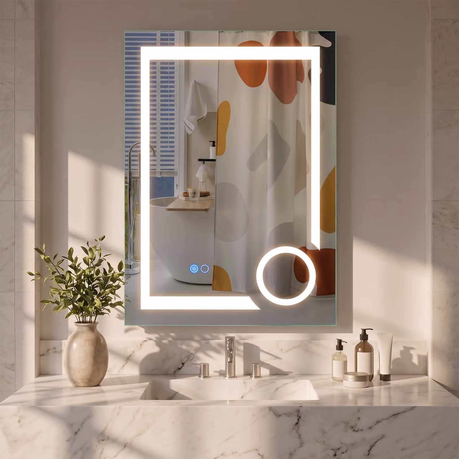 Specchio da bagno moderno Costway con luci LED regolabili e funzione antiappannamento, bianco, da parete
