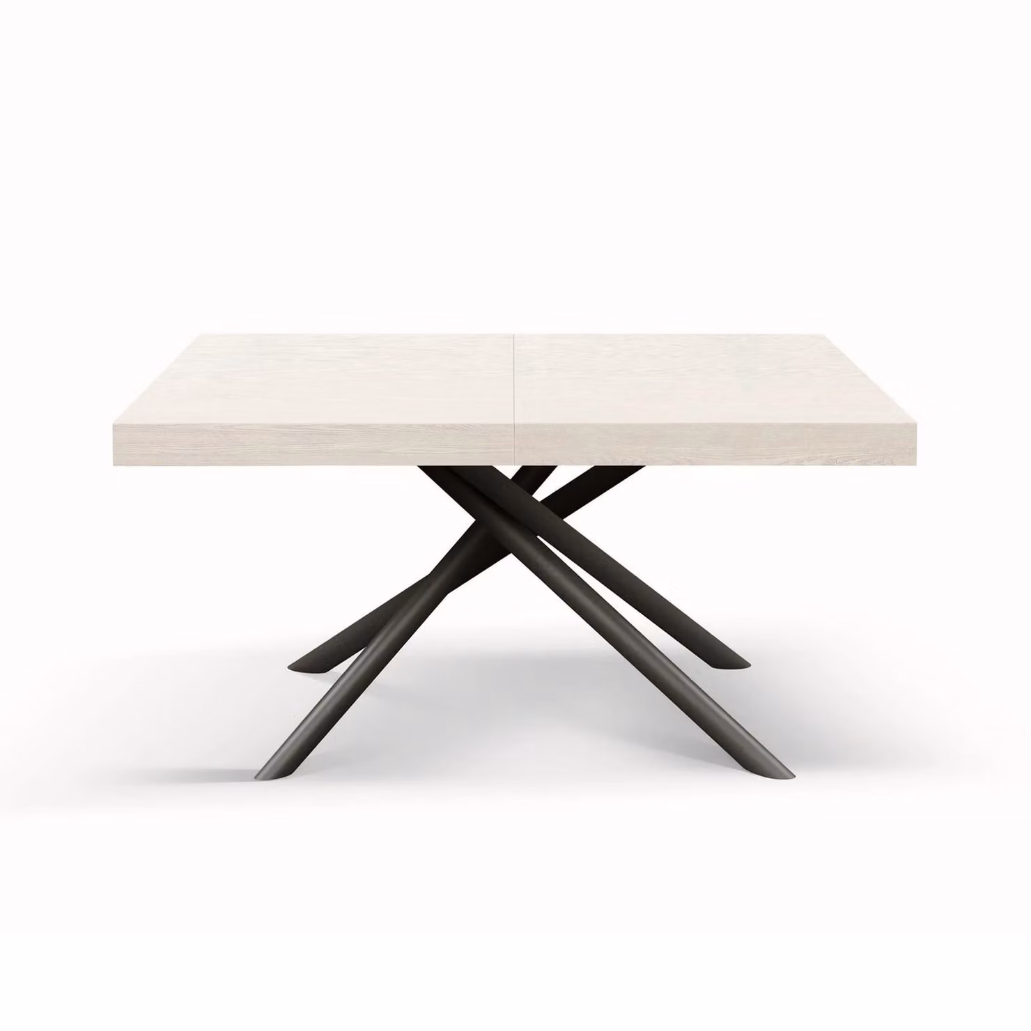 Tavolo CARRARA in legno, finitura bianco frassinato e base in metallo verniciato antracite, allungabile 160×90 cm – 240×90 cm