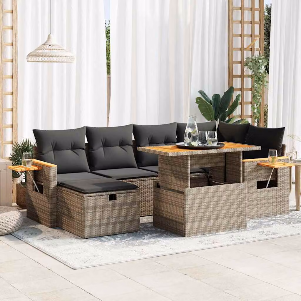 Set Divano da Giardino a L vidaXL in Polyrattan Grigio con Cuscini e Tavolino da Esterno