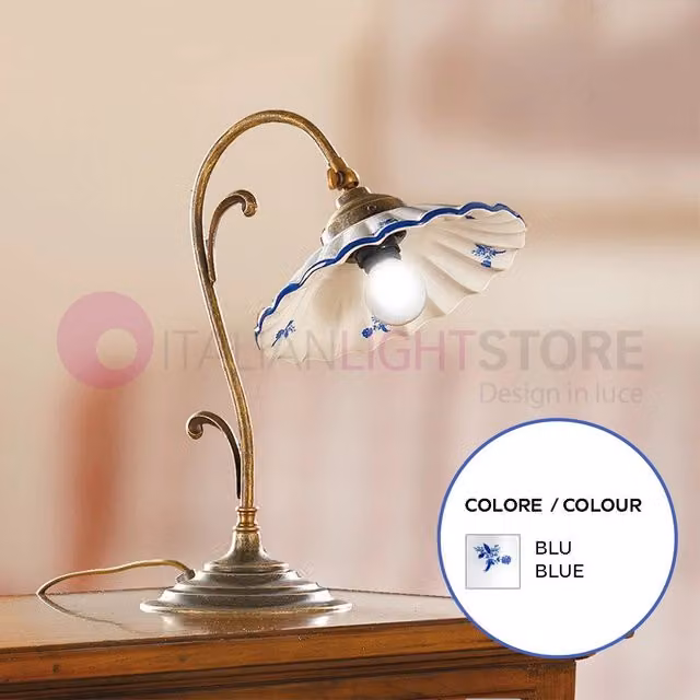 Lampada da Tavolo Altopascio di Ceramiche Borso in Ceramica e Ottone Blu con Base Rotonda