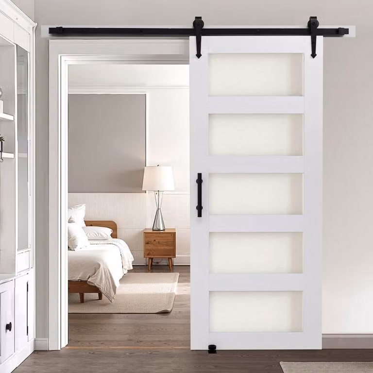 Porta scorrevole. Sistema porta scorrevole - 914 x 2134 mm - Pannello in MDF con finitura opaca - Bianco