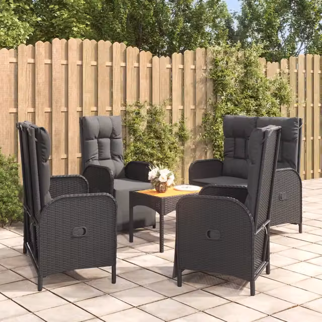 Set da Pranzo da Giardino 5 pz Nero con Cuscini in Polyrattan 3185090