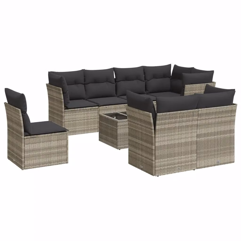 vidaXL Set Divano da Giardino Moderno 9pz con Cuscini Grigio con Tavolino e Struttura in Metallo e Polyrattan – 2