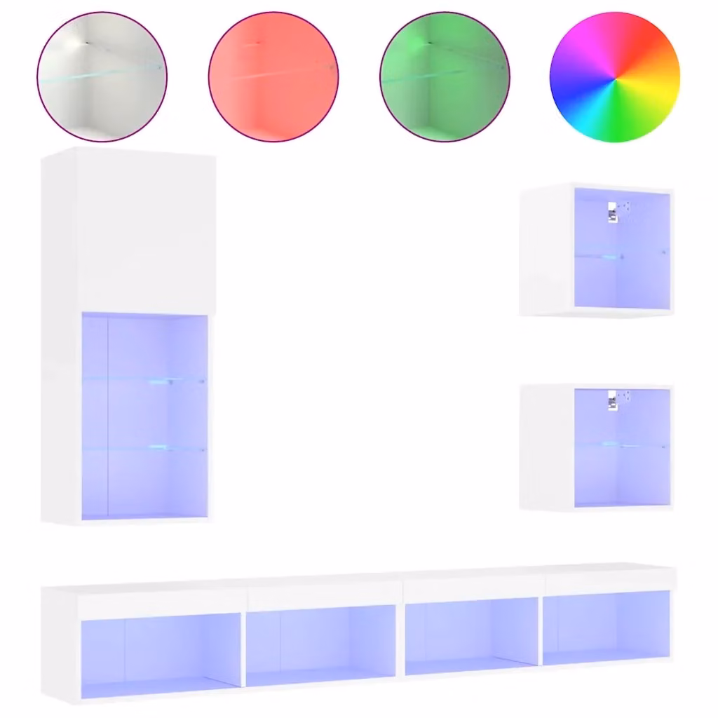 Mobile TV a muro moderno vidaXL con illuminazione LED integrata, bianco, in legno multistrato – 2