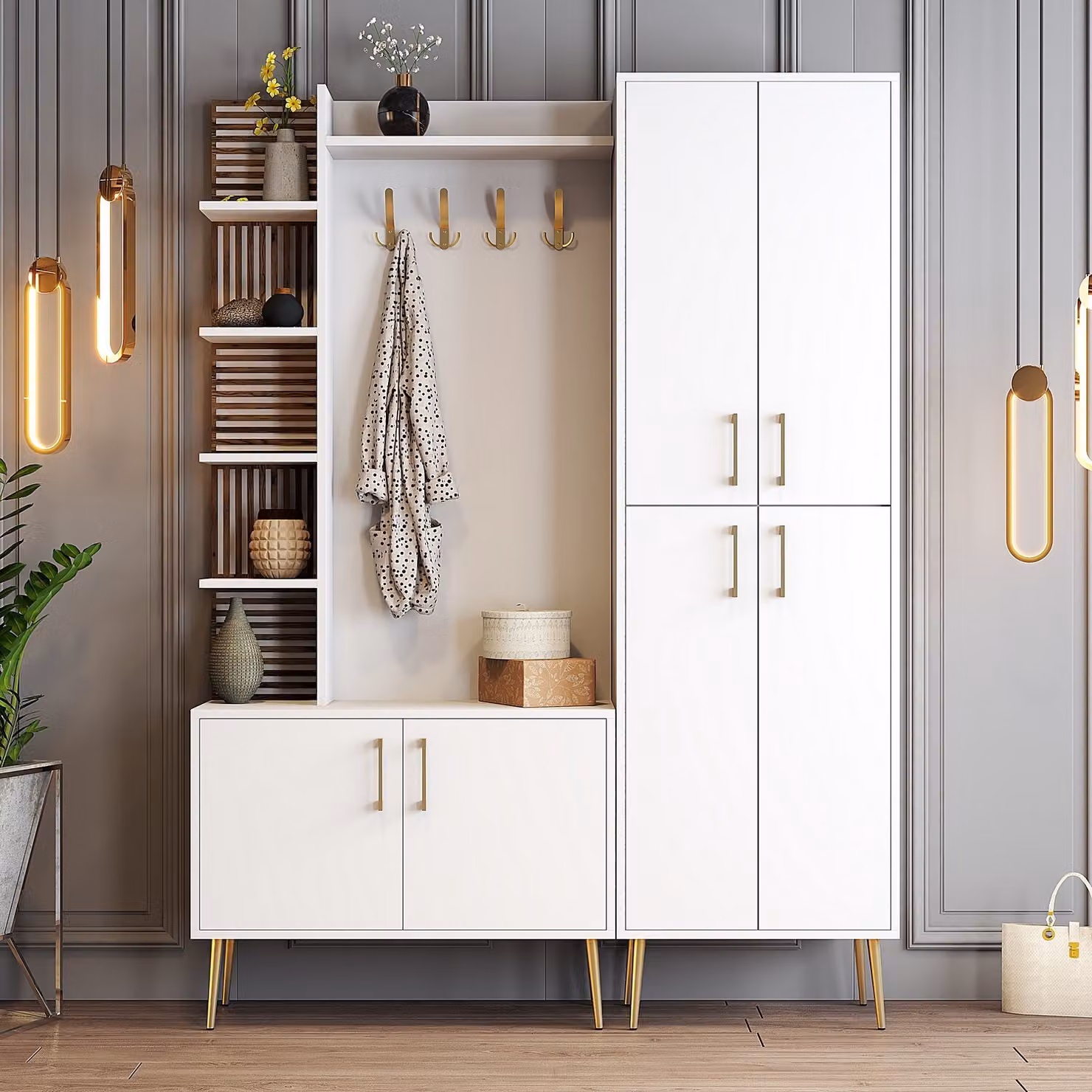 Skye Decor, Viyana Da - Bianco, Oro, Stand da fiera, Bianco, 100% PANNELLI DI PARTICELLE RIVESTITI IN MELAMMINA, 150 x 35 x 202 cm