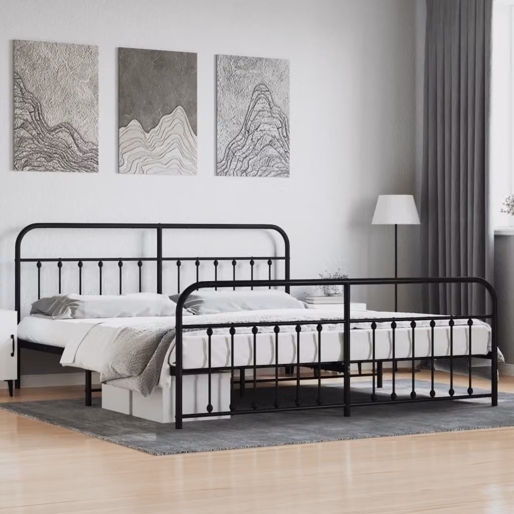 The Living Store Struttura letto con testiera e pediera in metallo nero 200x200 cm