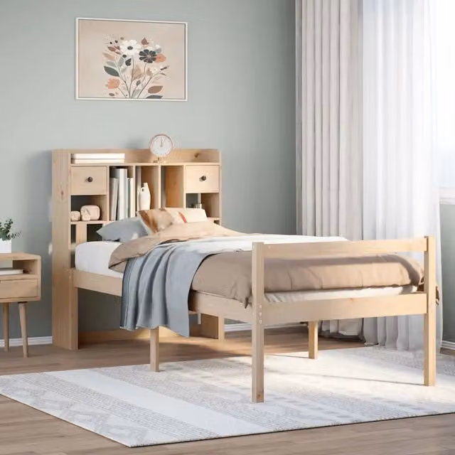 Giroletto con Libreria VIDAXL in Legno di Pino Naturale senza Materasso L: 75 cm, P: 190 cm, H: 110 cm – 1