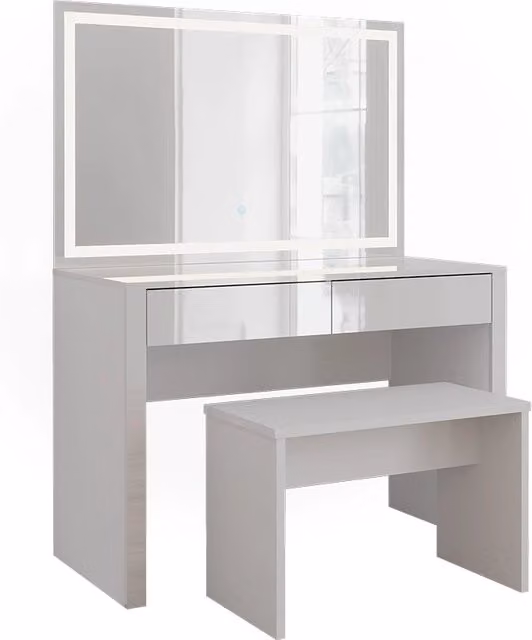 Tavolo da toilette Annabelle Bianco lucido/Bianco 110 cm con specchio a LED e panca Vicco