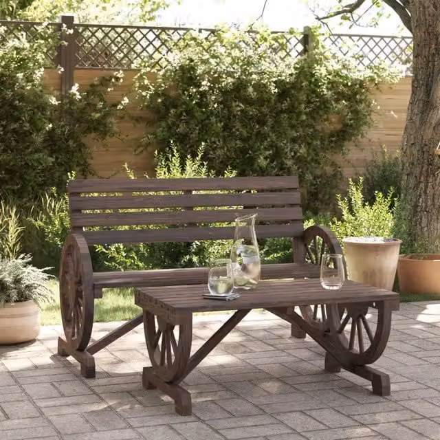 Set Salotto da Giardino vidaXL in Legno di Abete Marrone con Divano a 2 Posti e Tavolino da Caffè e Cuscini Inclusi – 1