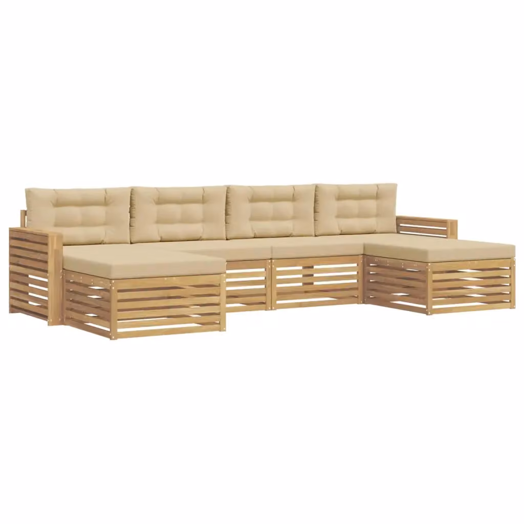 Set di divani da esterno vidaXL in legno di acacia con pouf e cuscini, Bianco e Beige – 2