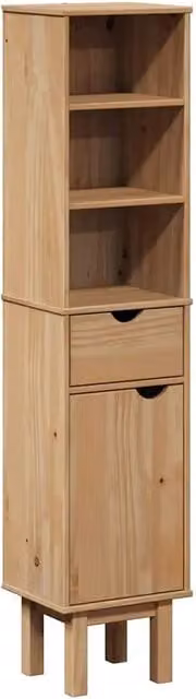 Mobiletto da bagno rustico in legno di pino cerato color beige e marrone con ante a cerniera e ripiani interni, L/P/H: 35 x 30 x 159 cm – 1