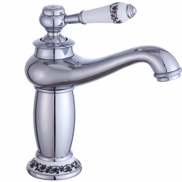 Rubinetto da bagno antico, materiale in ottone, comando monocomando, argento, ottone