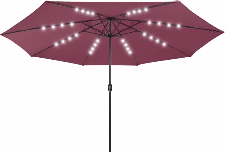 vidaXL Ombrellone con luci LED e palo in metallo 400 cm Rosso Bordeaux