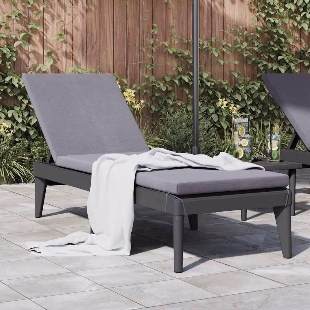 vidaXL Lettino da giardino antracite con poggiatesta regolabile L 186 x P 60 x H 29 cm